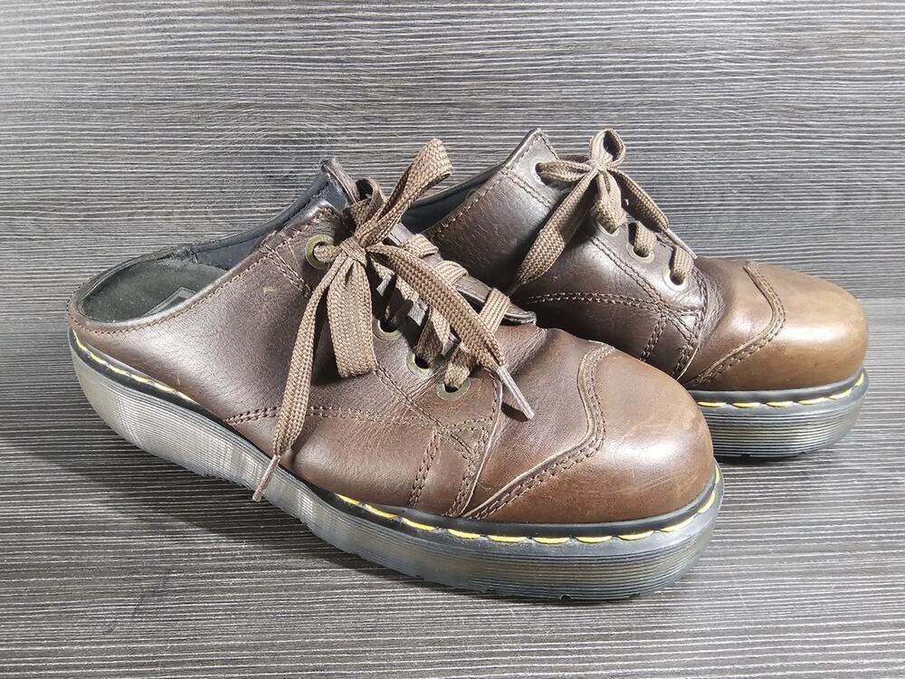 Vintage Dr Martens Mules Clogs Brown Leather UK 7 Made In England Womens 9 Men 8